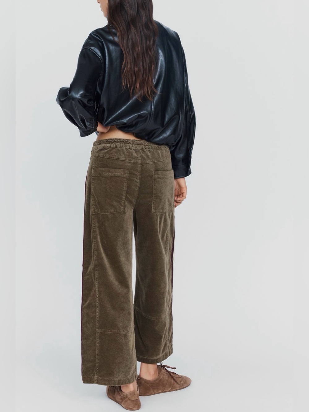 PILCRO Izzie Relaxed Corduroy Pull-On Barrel Pants Olive Stripe S - Picture 5 of 16